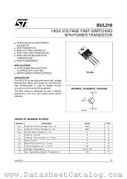 BUL216 datasheet pdf SGS Thomson Microelectronics