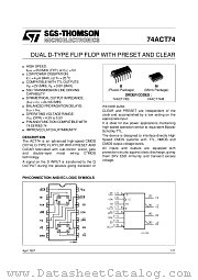 74ACT74 datasheet pdf SGS Thomson Microelectronics